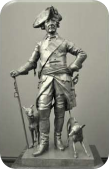 Brązowy posąg Fryderyka II z Prus (1712-1786). Był wielkim miłośnikiem Charcików Włoskich i trzymał je blisko siebie przez całe swoje życie.
